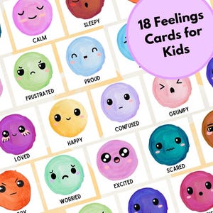 18 Feelings & Emotions Flashcards for Kids | Emotional Literacy Cards | Emotions Chart | Montessori Learning