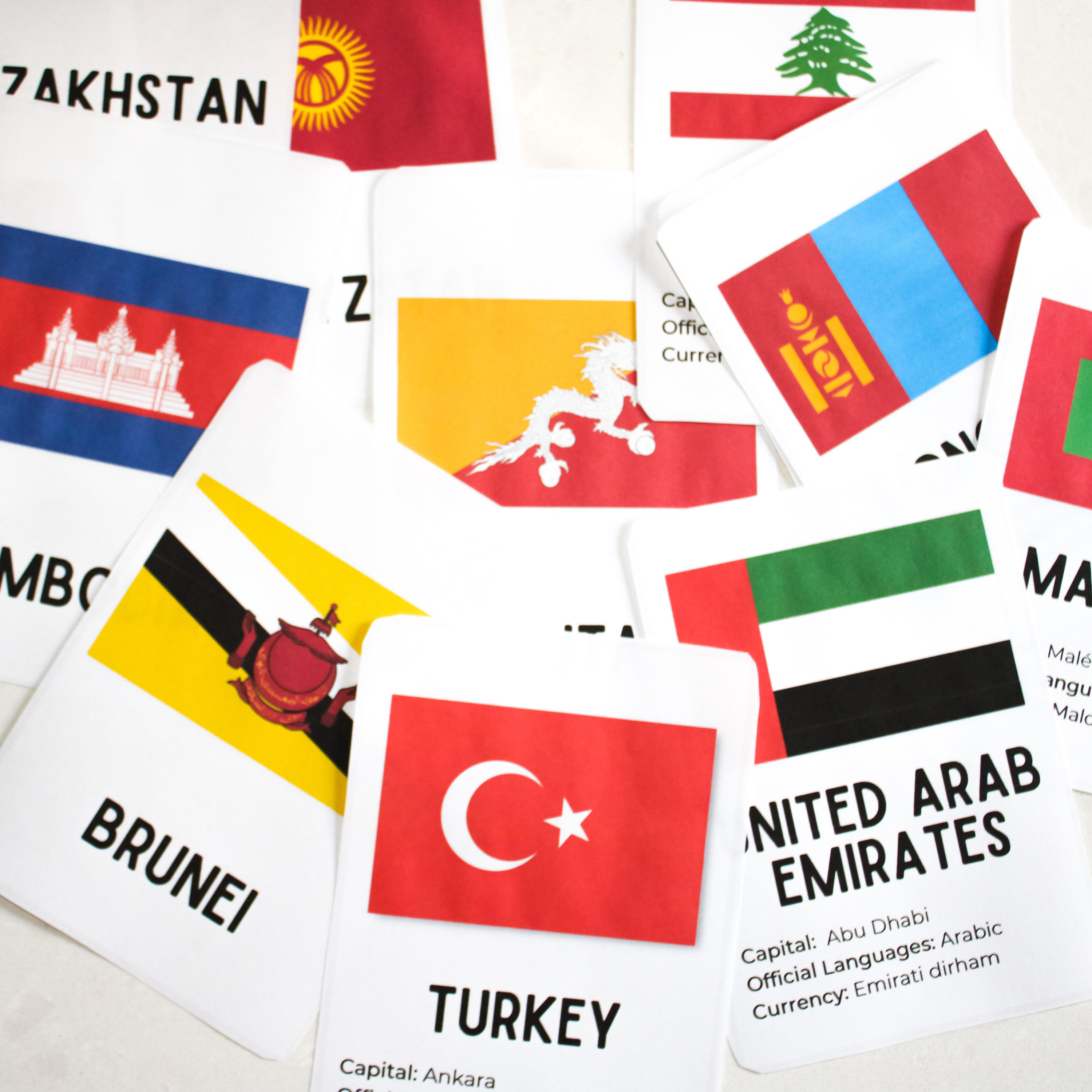 Flags of Asia Flashcards Digital Download Etsy