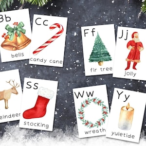 Christmas Vocabulary Flashcards | Christmas A-Z | Christmas Flashcards Printable | Homeschool Printable - Set of 26 Cards