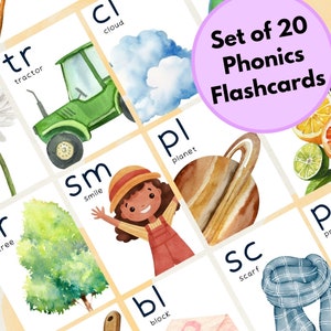 Tarjetas didácticas de fonética / Mezclas de fonética / Mezclas de consonantes / Aprender a leer / Tarjetas didácticas Montessori / Tarjetas didácticas imprimibles / Conjunto de 22
