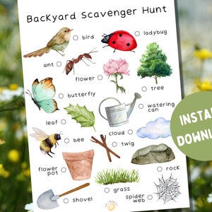 Backyard Scavenger Hunt | Nature Scavenger Hunt | Garden Activities | Outdoors Printable
