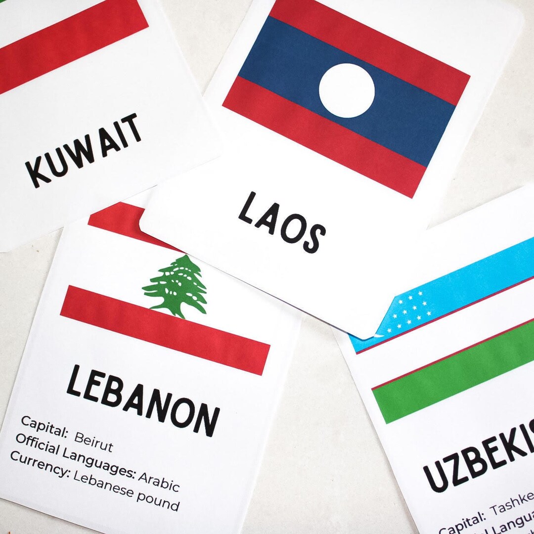 Flags of Asia Flashcards Digital Download Etsy