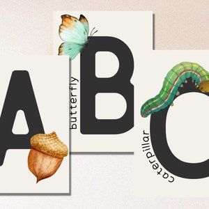 Nature Alphabet Posters Printable | A-Z Nature Posters | Homeschool Alphabet Printable | Full Page Alphabet Posters