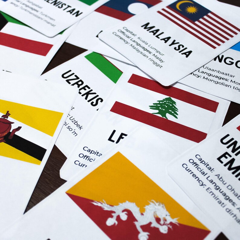 Flags of Asia Flashcards Digital Download Etsy