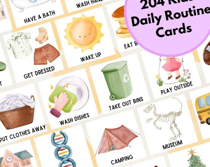 Canva Routine Chart Vorlage | 240 Schwarz-Weiß Routine Karten 20 ...