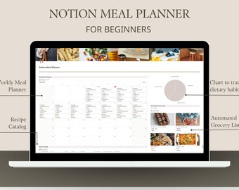 Notion Meal Planner, Digital Meal Planner, Notion Vorlagen, Notion Meal Planner Vorlage, Notion Dashboard, Einkaufsliste, Rezept Katalog
