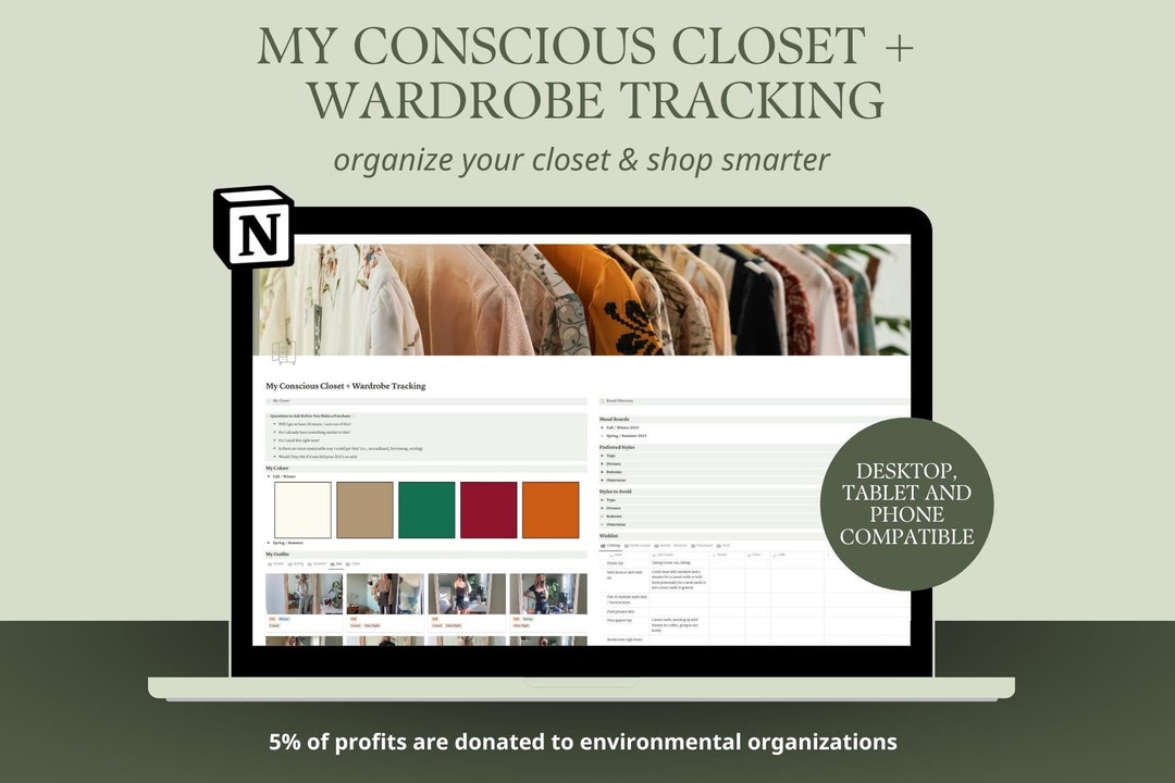 My Conscious Closet Notion Template | Wardrobe Tracker, Notion Closet ...