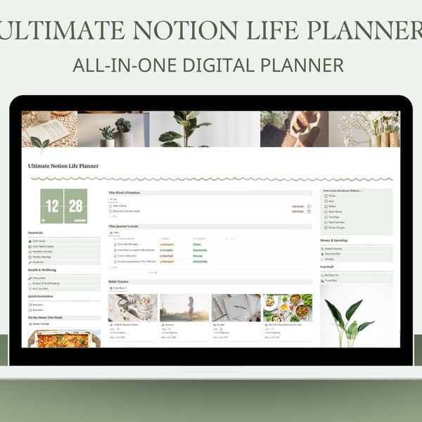 Notion Planner, Green Planner, Digital Planner, Notion Template, Green Notion Planner, Aesthetic Planner, 2023 Digital Planner