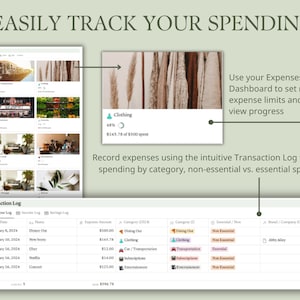 K&ouml;nnte beinhalten: Ein Screenshot einer Website, die eine Budgetierungs-App zeigt. Die App verf&uuml;gt &uuml;ber ein Dashboard mit einer Liste der Ausgaben und einem Transaktionslog. Das Dashboard zeigt einen Fortschrittsbalken f&uuml;r die Ausgaben f&uuml;r Kleidung, der zu 48% gef&uuml;llt ist. Das Transaktionslog zeigt eine Liste der Ausgaben, darunter Essen gehen, neue Schuhe, Uber, Netflix und ein Konzert. Die App enth&auml;lt auch einen Bereich zur Verfolgung von wesentlichen vs. nicht wesentlichen Ausgaben.