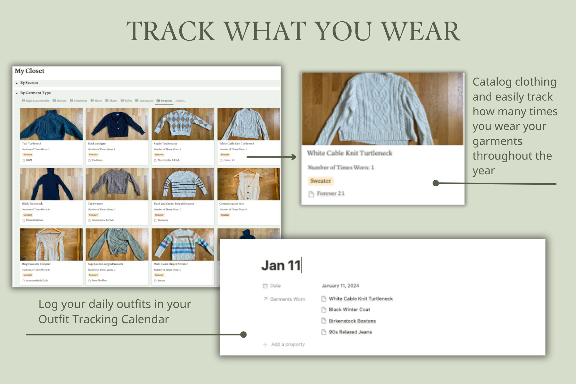 My Conscious Closet Notion Template | Wardrobe Tracker, Notion Closet ...