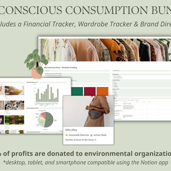 Conscious Consumption Notion Bundle | Financial Tracker, Wardrobe Tracker, Notion Templates