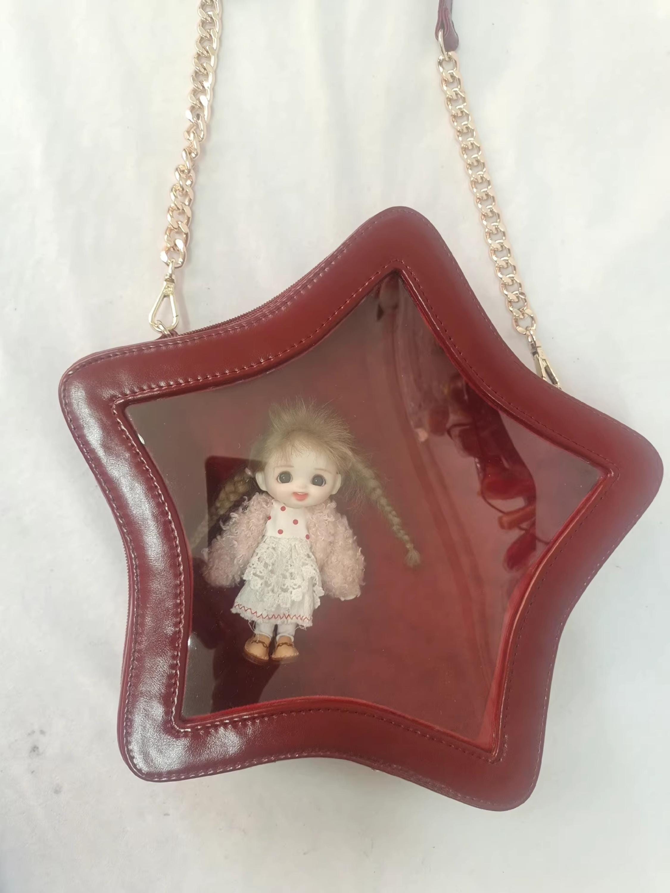Doll carry bag, obitsu 11 doll container, 1/8" , doll carry bag,BDJ carry bag,Customized carry bag,leather doll bag,Star shape doll bag