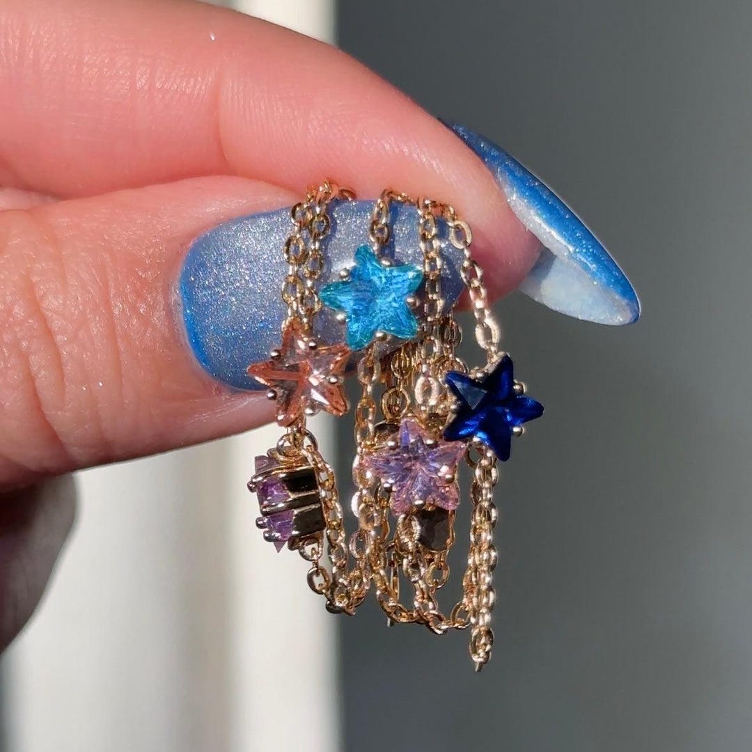 Star Rings Wallet Chain Star Chain Rings- Gold- Aquamarine- Citrine-pink-purple- Sapphire - Etsy