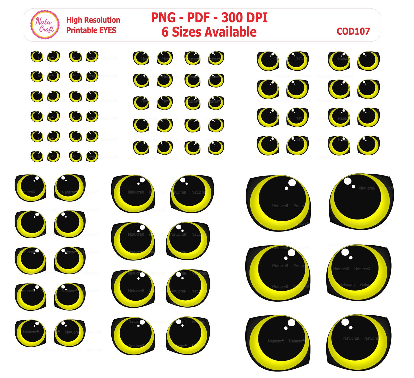 Printable Eyes Cat Felines Dragon PNG Files 6 Sizes Available. - Etsy
