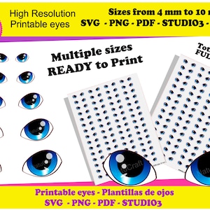 Printable eyes blue eyes for dolls princess  PNG files 7 Sizes available. Eyes for dolls scrapbook clipart Instant Download