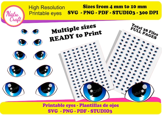 Printable Eyes Blue Eyes for Dolls Princess PNG Files 7 Sizes