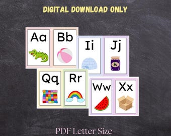 Alphabet Posters | ABC Pictures | Letter Formation | Classroom Decor | Rainbow Pastel | Printable