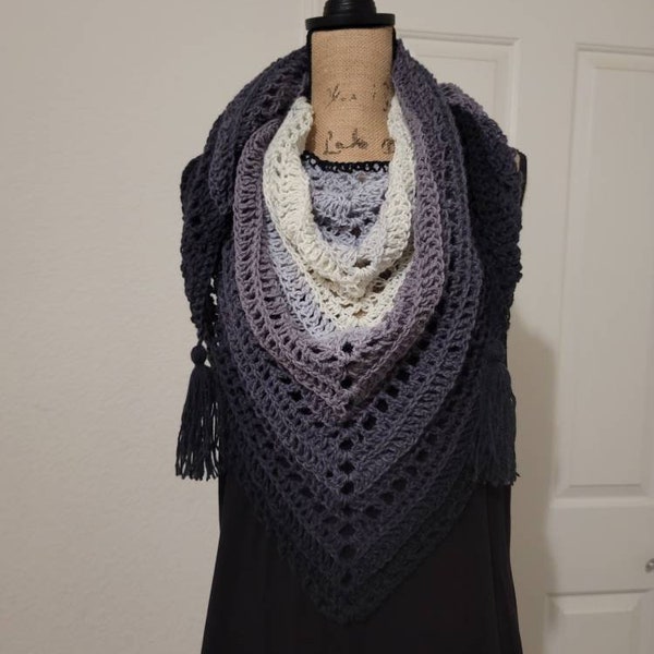 Wild Oleander Shawl (Grey to Black) this is a modified Wild Oleander Hooded Scarf by Wickedly Handamde