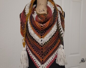 Wild Oleander Shawl (red and tan) Modified Pattern by Wickedly Handmade