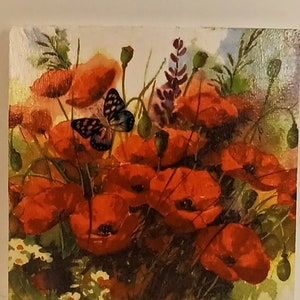 Poppy Flower Wood Panel Wall Art