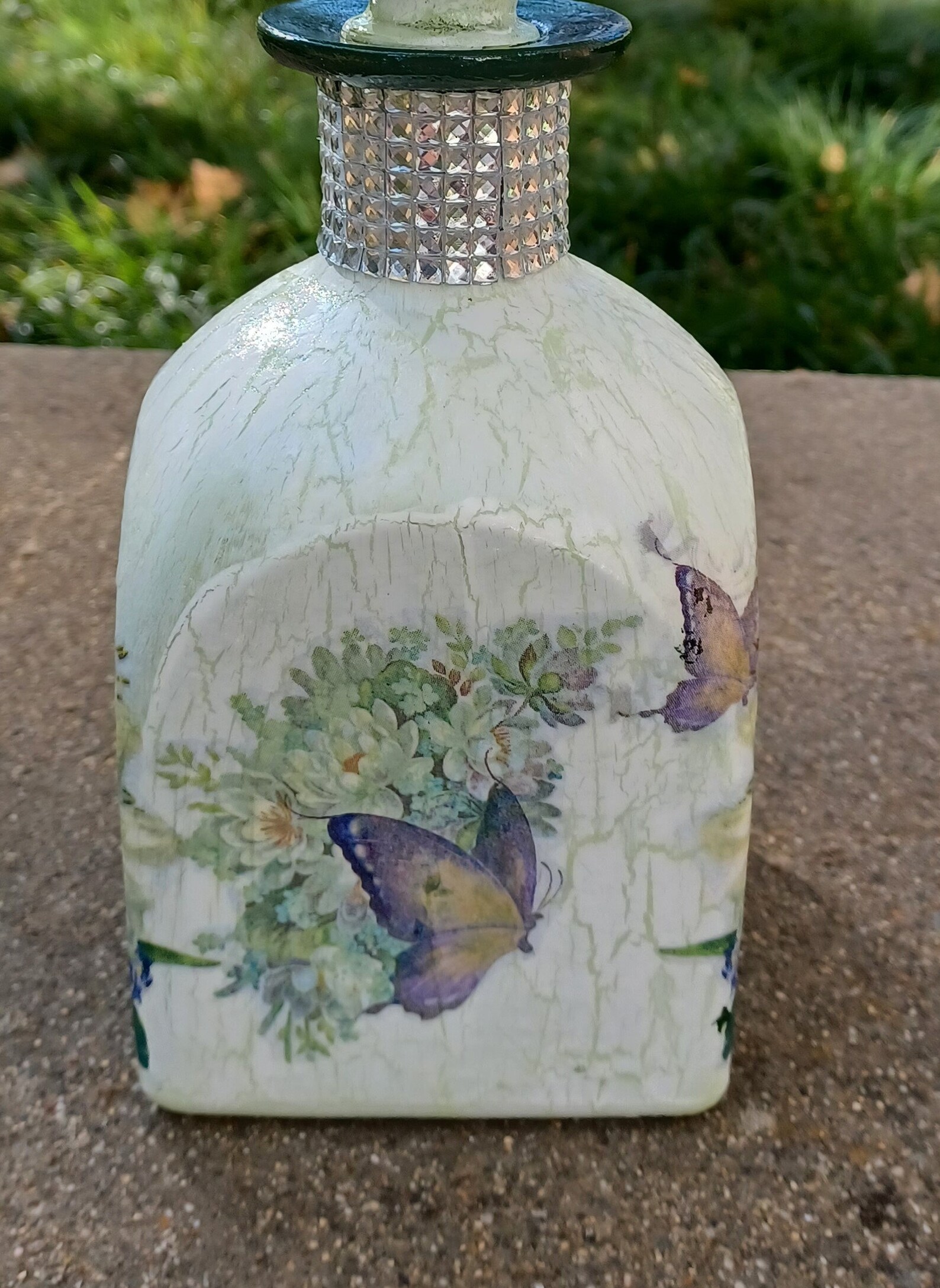 Decoupaged Bottle With a Crackle Effect/ Decorated Bottle/ Etsy