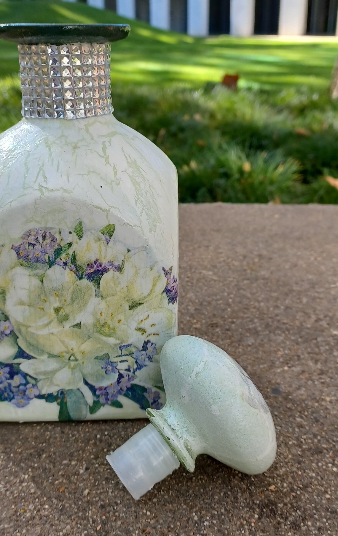 Decoupaged Bottle With a Crackle Effect/ Decorated Bottle/ Etsy