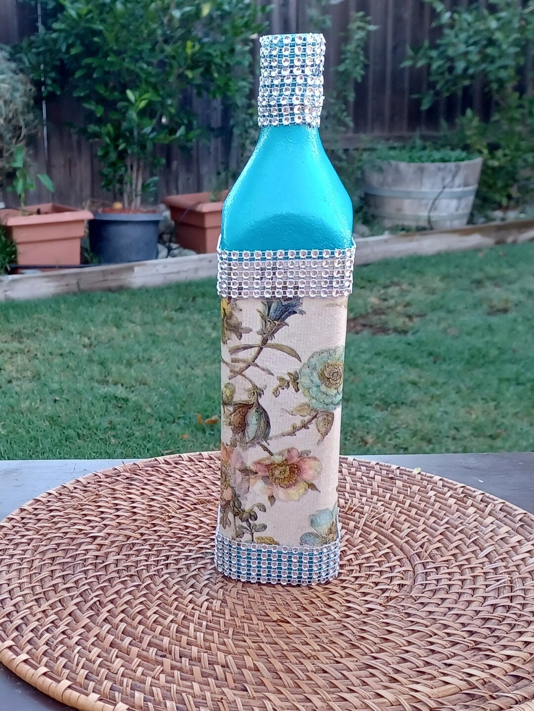 Hand Painted Glass Bottle/ Decoupaged Glass Vases/home Etsy