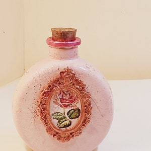 Hand painted upcycled glass bottle/ decoupaged bottle/home deco/Antique Clay Bottle