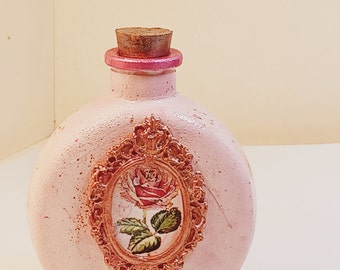 Malowana ręcznie butelka szklana z recyklingu/butelka decoupage'owa/dekoracja domu/antyczna butelka gliniana