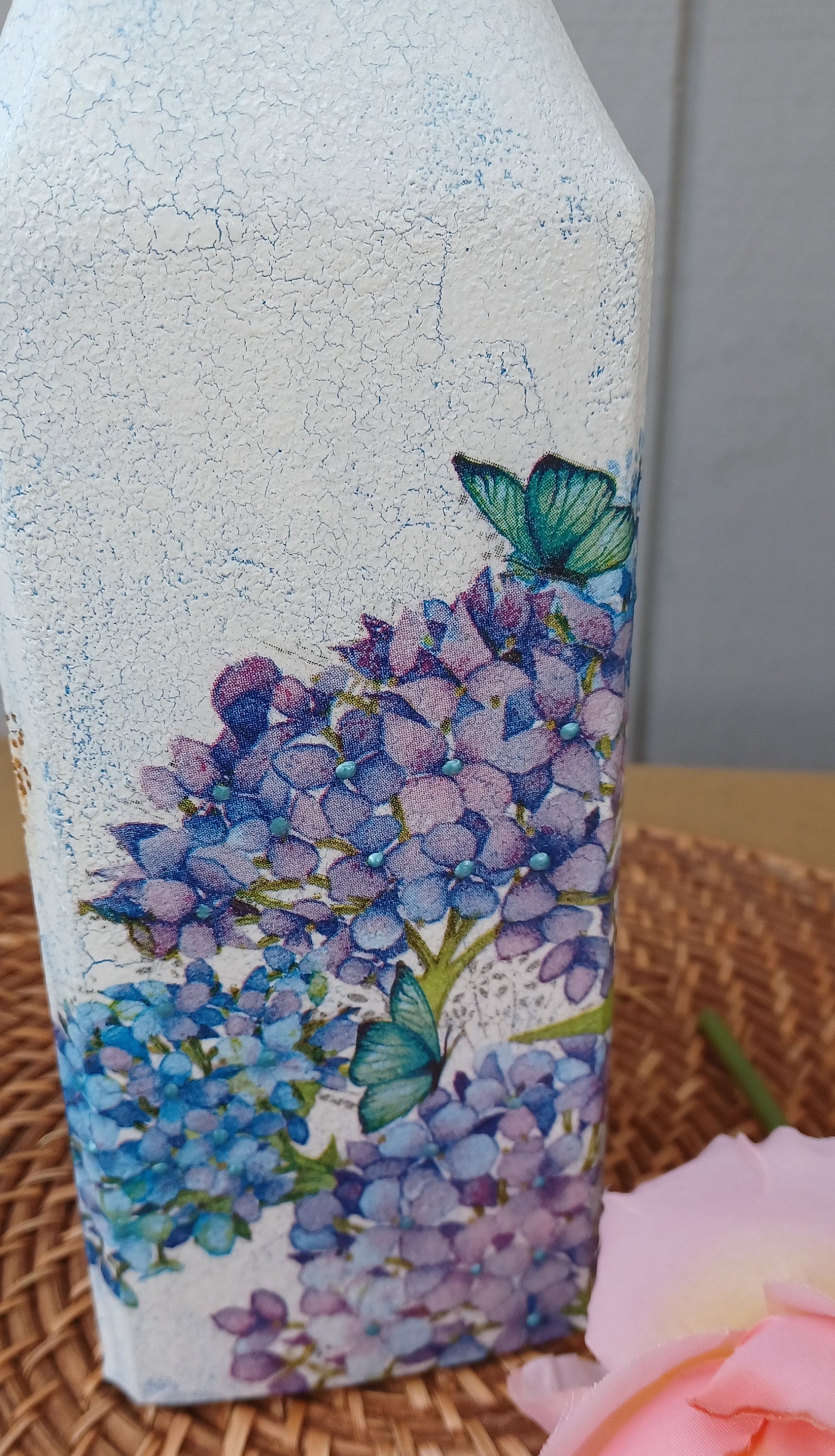 Crackled Wine Bottle/decoupaged Bottle/decoupadged With Crackle Effect/decorative Bottles Etsy