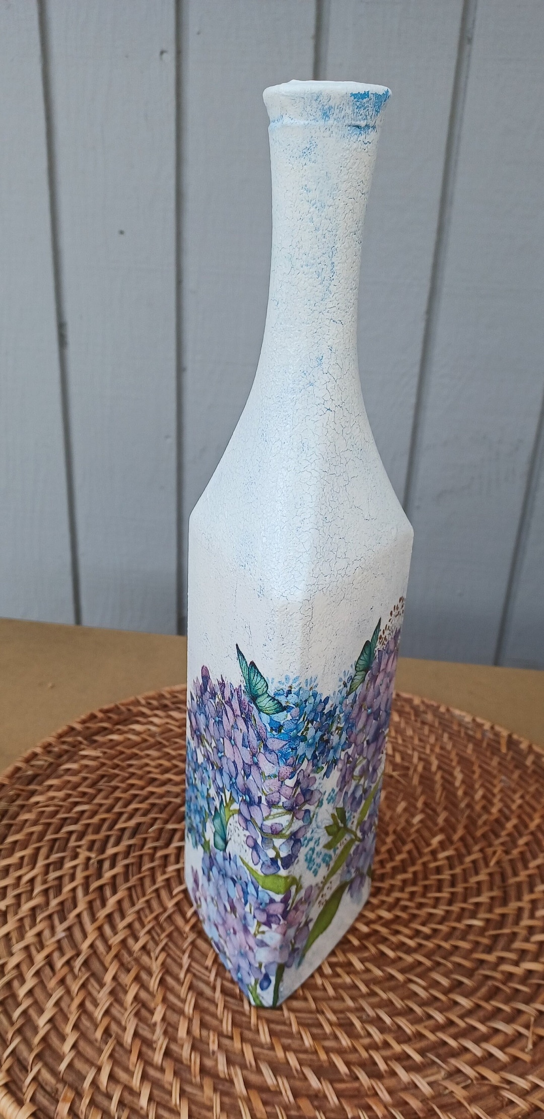 Crackled Wine Bottle/decoupaged Bottle/decoupadged With Crackle Effect/decorative Bottles Etsy