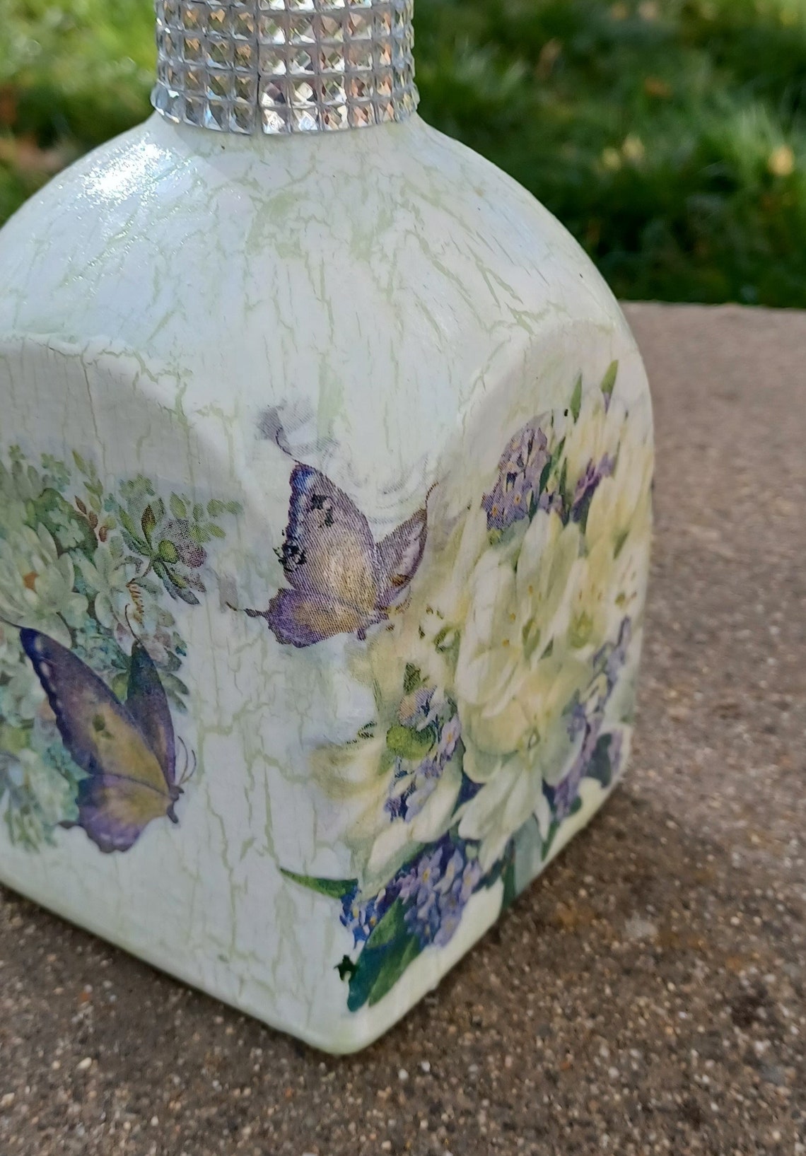 Decoupaged Bottle With a Crackle Effect/ Decorated Bottle/ Etsy