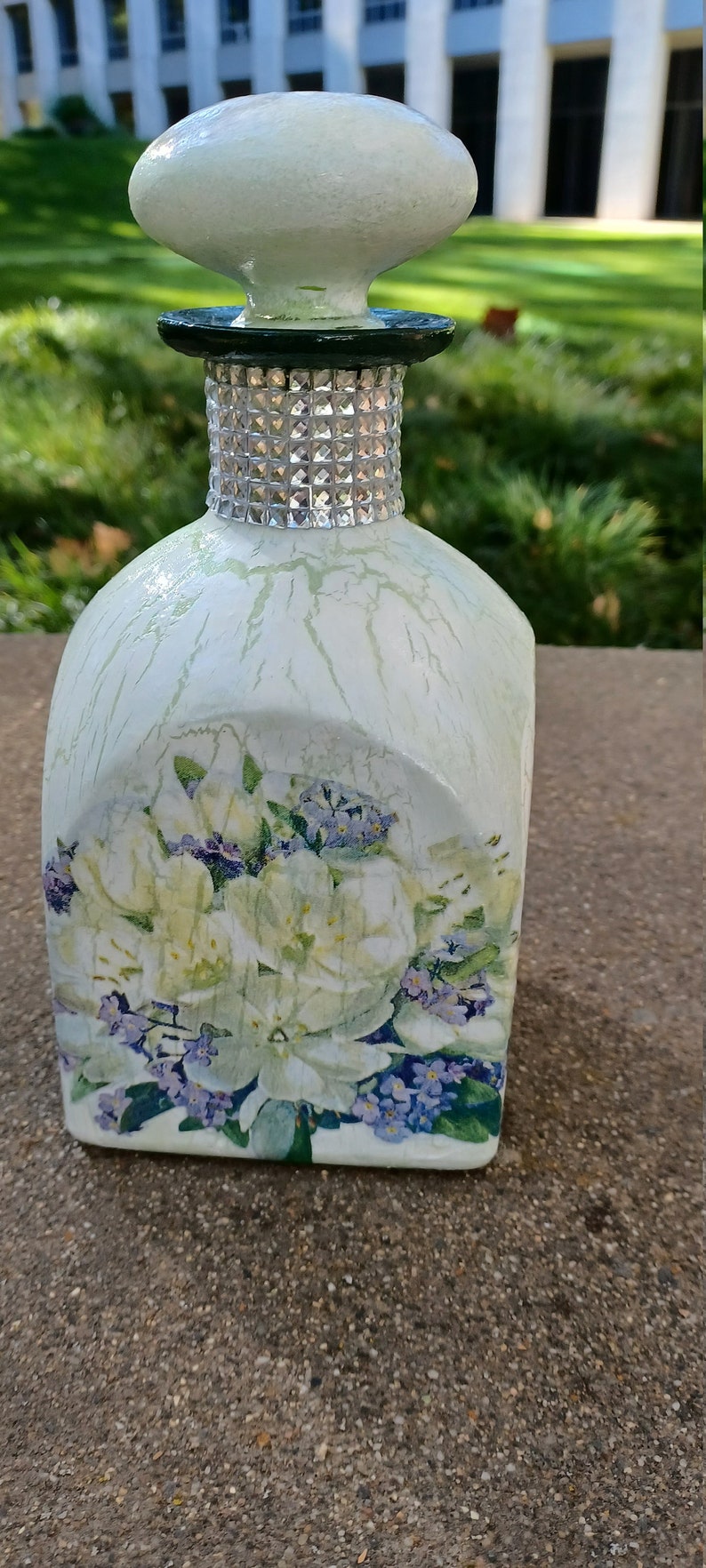 Decoupaged Bottle With a Crackle Effect/ Decorated Bottle/ Etsy