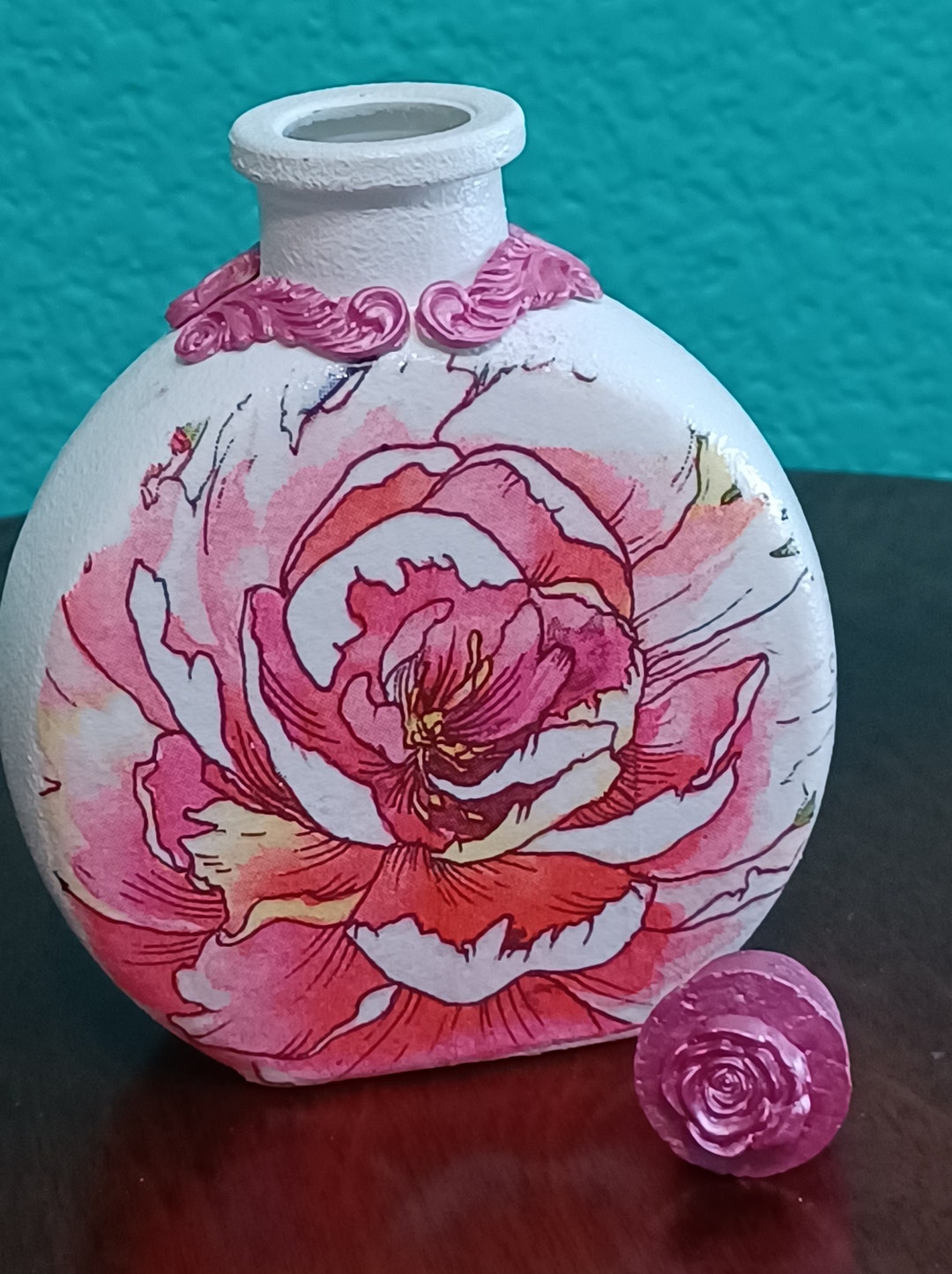 Hand Painted Bottle/ Decoupage Bottle/upcycle Bottle/home Deco/birthday