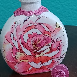 Hand Painted Bottle/ Decoupage Bottle/Upcycle bottle/Home Deco/birthday gift/ Floral Deco/Mini bottle decoration