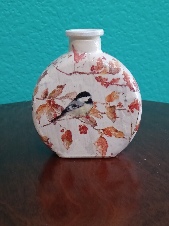 Hand Painted Bottle/ Decoupage Bottle/upcycle Bottle /home Etsy