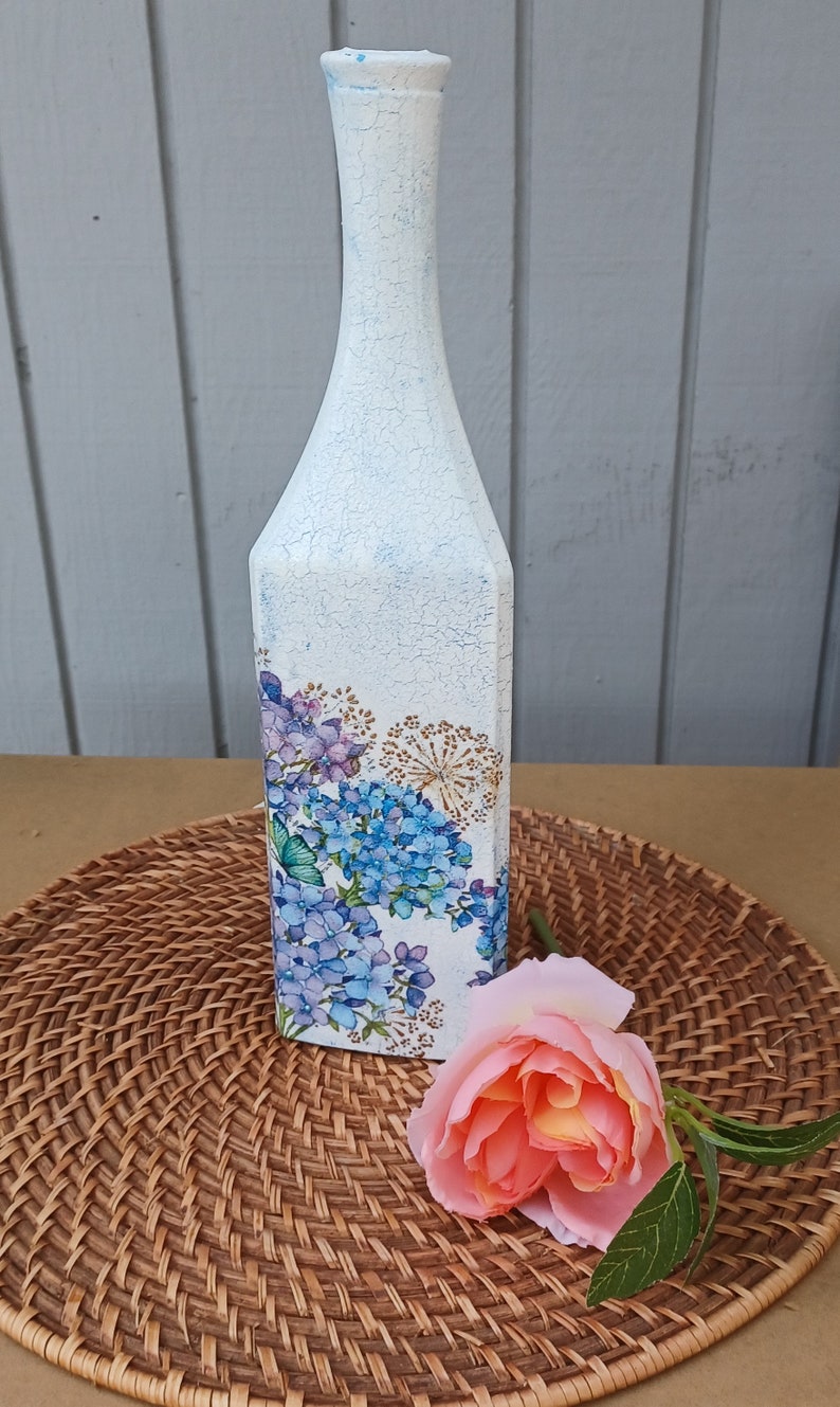 Crackled Wine Bottle/decoupaged Bottle/decoupadged With Crackle Effect/decorative Bottles Etsy