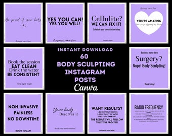 60 plantillas de publicaciones prefabricadas de Instagram para esculpir el cuerpo, fácil de usar, descarga instantánea, Canva, publicación de Instagram de contorno corporal, redes sociales