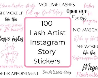 100 Lash Tech Lash Artist Instagram Story Stickers PNG en rosa y negro redes sociales tik tok
