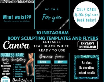 10 publicaciones de plantillas editables de Instagram Facebook Body Sculpting Body Contouring y paquete de folletos