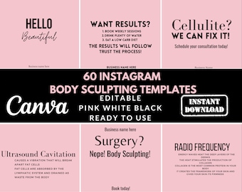 60 plantillas de publicaciones prefabricadas de Instagram para esculpir el cuerpo Descarga instantánea fácil de usar Canva