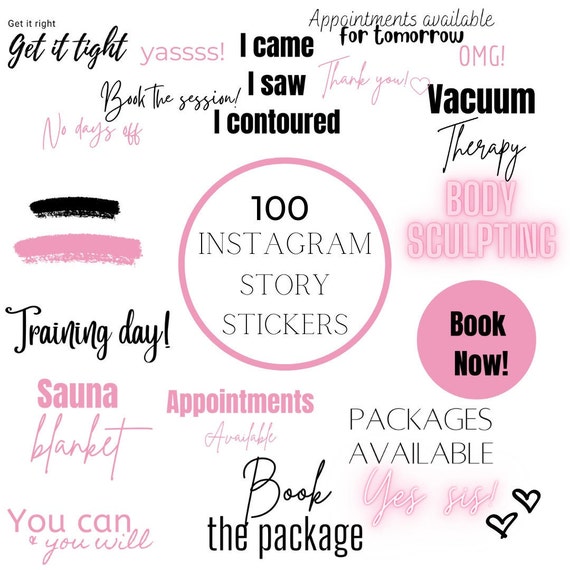 100 Instagram story stickers for body sculpting body contouring social media pink and black goodnotes tik tok