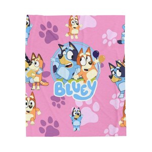 Bluey Velveteen Plush Blanket - Cozy Kids Throw, Cartoon Bedding, Gift for Children, Nursery Decor, Playroom Essentials