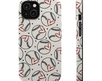 Funda magnética con forma de corazón de béisbol, funda deportiva, regalo perfecto para amantes del béisbol, fundas resistentes personalizables, accesorios deportivos divertidos.