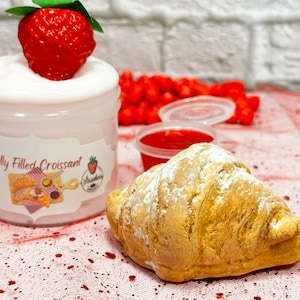 Jelly Croissant Slime: Thick & Glossy, Strawberry Scented, DIY Clay, Slime shops, ASMR.