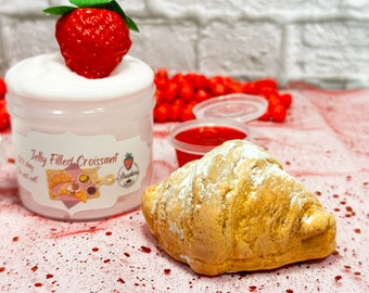 Slime de croissant de gelatina: espeso y brillante, con aroma a fresa, arcilla DIY, tiendas de slime, ASMR.