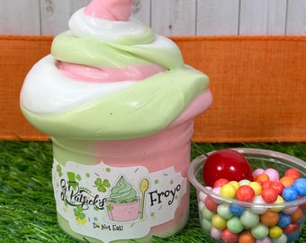 St. Patrick's Day Froyo Butter Slime, Scented, Swirlable Foam Beads, Cherry Charm
