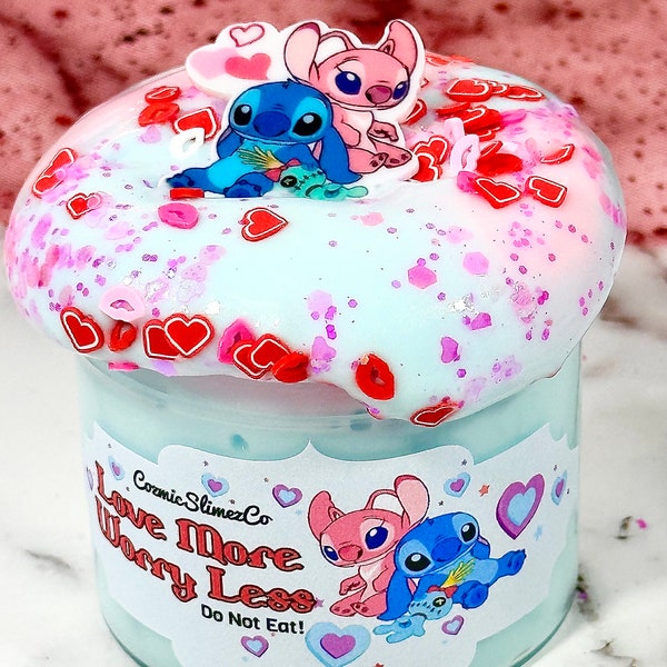 Stitch Swirl Butter Slime ~ Love More Worry Less ~ Valentine's Slime ~ Stretchy~ Scented~ Slime Shops~ ASMR