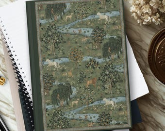 William Morris Animal Journal Meadow Landscape Notebook Green Nature Journal with Horses, Lions and Dog Notebook William Morris Art Gift