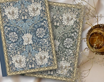 William Morris kamperfoelie en tulpendagboek | Jugendstil-bloem notitieboek | Vintage blauw dagboek William Morris | Hardcover mat dagboek
